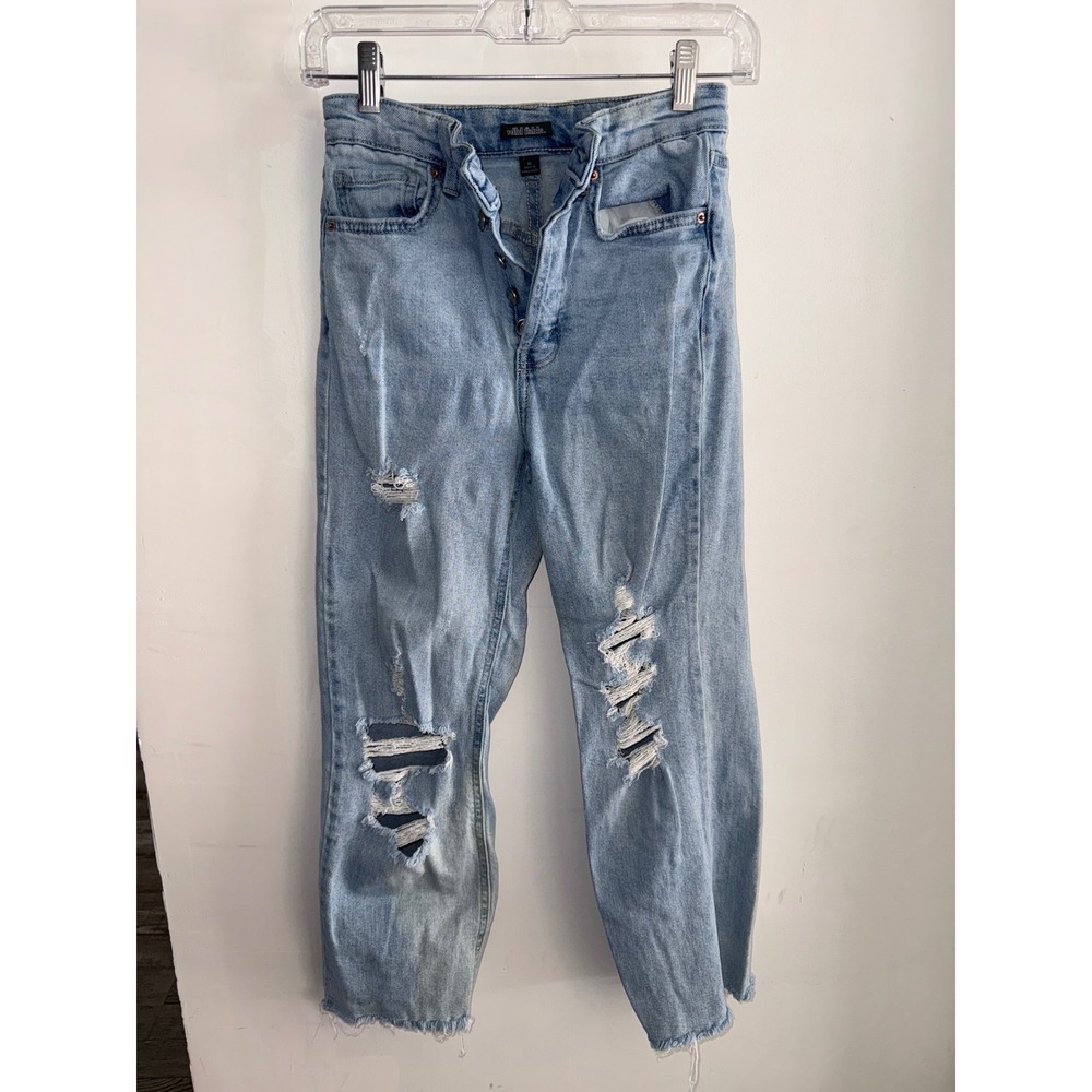 Wild Fable Highest Rise Straight Leg Distressed Jeans Light Wash Button Fly 00